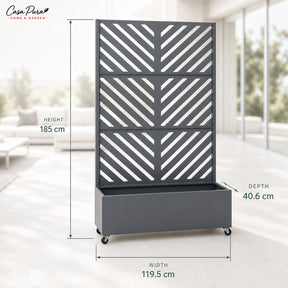 Plantekasse med espalier | Floris | Mobil afskærmning i galvaniseret stål | 119,5 × 40,6 × 185,5 cm