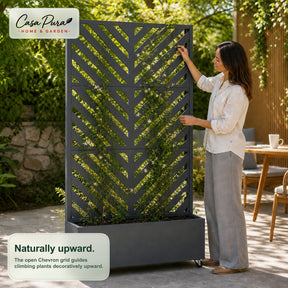 Plantekasse med espalier | Nora | Mobil afskærmning i galvaniseret stål | 107,5 × 40,6 × 185 cm