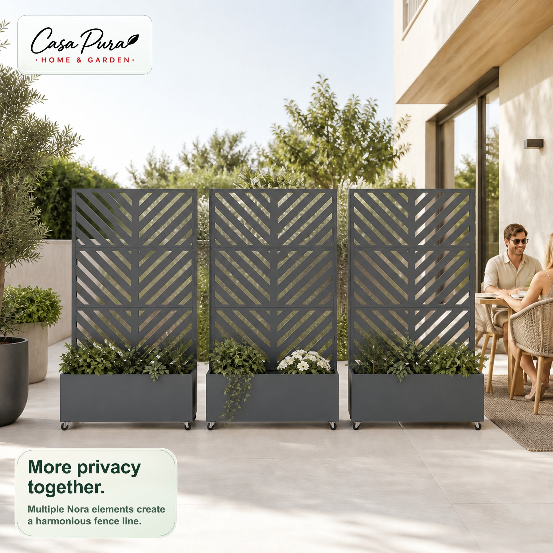 Plantekasse med espalier | Nora | Mobil afskærmning i galvaniseret stål | 107,5 × 40,6 × 185 cm